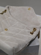 YSL 25S LOULOU PUFFER GM 35 IN SMOKEY TAUPE SUEDE GOLD HARDWARE