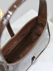 LE 5 À 7 MINI BAG 19 IN CHOCOLATE PATENT CALFSKIN GOLD LOGO