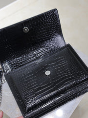 YSL 25S SUNSET MEDIUM 22 IN BLACK CROCODILE-EMBOSSED SHINY CALFSKIN SILVER HARDWRE