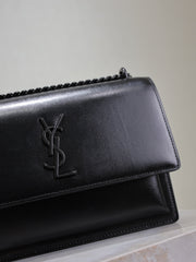 YSL 25S SUNSET BAG 22 IN BLACK CALFSKIN BLACK HARDWARE