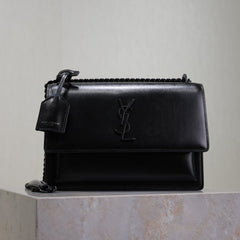 YSL 25S SUNSET BAG 22 IN BLACK CALFSKIN BLACK HARDWARE