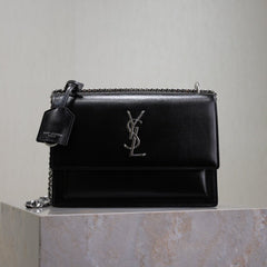 YSL 25S SUNSET BAG 22 IN BLACK CALFSKIN SILVER HARDWARE