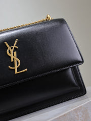 YSL 25S SUNSET BAG 22 IN BLACK CALFSKIN GOLD HARDWARE