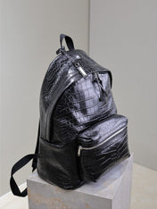 CITY BACKPACK 38 IN BLACK CROCODILE EMBOSSED CALFSKIN