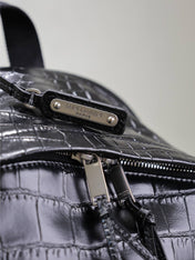 CITY BACKPACK 38 IN BLACK CROCODILE EMBOSSED CALFSKIN