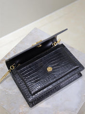 SUNSET SMALL BAG 19 IN BLACK CROCODILE-EMBOSSED CALFSKIN COPPER HARDWARE