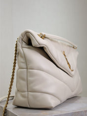 YSL 25S LOULOU PUFFER GM 35 IN BLANC VINTAGE CALFSKIN GOLD HARDWRE