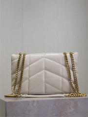 YSL 25S LOULOU PUFFER MINI 23 IN BLANC VINTAGE CALFSKIN GOLD HARDWRE