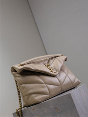 YSL 25S LOULOU PUFFER GM 35 IN BROWN CALFSKIN GOLD HARDWRE