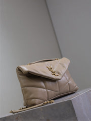 YSL 25S LOULOU PUFFER MINI 23 IN BROWN CALFSKIN GOLD HARDWARE