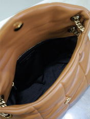 YSL 25S LOULOU PUFFER MM 29 IN CARAMEL CALFSKIN GOLD HARDWRE