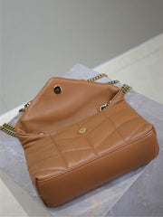 YSL 25S LOULOU PUFFER MINI 23 IN CARAMEL CALFSKIN GOLD HARDWRE