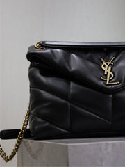 YSL 25S LOULOU PUFFER GM 35 IN BLACK CALFSKIN GOLD HARDWRE
