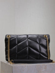 YSL 25S LOULOU PUFFER MM 29 IN BLACK CALFSKIN GOLD HARDWRE
