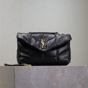 YSL 25S LOULOU PUFFER MINI 23 IN BLACK CALFSKIN GOLD HARDWARE
