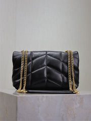 YSL 25S LOULOU PUFFER MINI 23 IN BLACK CALFSKIN GOLD HARDWRE