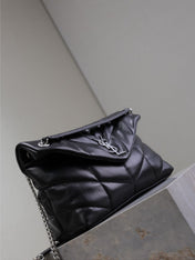 YSL 25S LOULOU PUFFER GM 35 IN BLACK CALFSKIN SILVER HARDWRE
