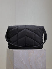 YSL 25S LOULOU PUFFER BAG 34 IN BLACK NYLON BLACK HARDWARE