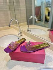 VALENTINO 26S FLAT SLIDES IN PURPLE MIX GOLD LAMBSKIN WITH CRYSTAL