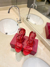 HIGH HEEL SANDAL 10 CM IN CHERRY RED CALFSKIN