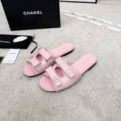 CHANEL 26S DOUBLE STRAP SLIDE SANDALS IN PINK CALFSKIN