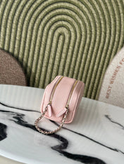 CHANEL 26S CLASSIC QUILTED COSMETIC POUCH 18 IN LIGHT PINK GRAINED CALFSKIN GOLD HARDWARE