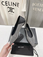 SL NOUR LEOPARD POINT TOE BALLET BLACK CRYSTAL SATIN