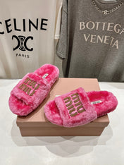 MIUMIU 26S FLAT SLIDES IN PINK SHEARLING