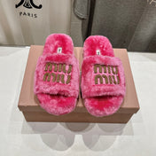 MIUMIU 26S FLAT SLIDES IN PINK SHEARLING