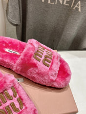MIUMIU 26S FLAT SLIDES IN PINK SHEARLING
