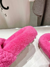 MIUMIU 26S SANDALS IN PINK SHEARLING WITH LOGO LETTERING