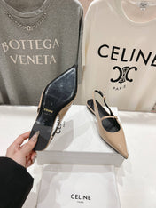 JUDY FLAT SLINGBACK IN TAN BEIGE PATENT CALFSKIN
