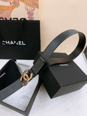DOUBLE C BELT 40MM IN BLACK CALFSKIN GOLD BUCKLE EMBOSSED BLACK LOGO