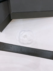 DOUBLE C BELT 20MM IN BLACK CALFSKIN WITH QUILTED STITCHING AND SPIRAL GOLD BUCKLE