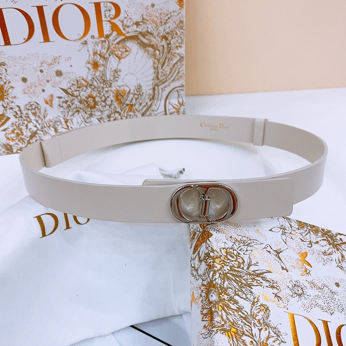 DIOR 25S BELT 25 MM IN WHITE CALFSKIN 561820