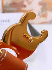 CELINE 25S TRIOMPHE BELT 25MM IN DARK CARAMEL CALFSKIN GOLD HARDWARE 570967