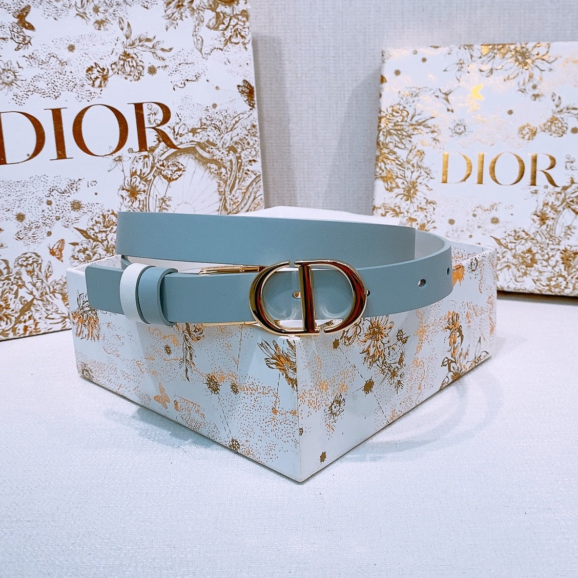 DIOR 25S BELT 20 MM IN STEEL BLUE CALFSKIN 572902