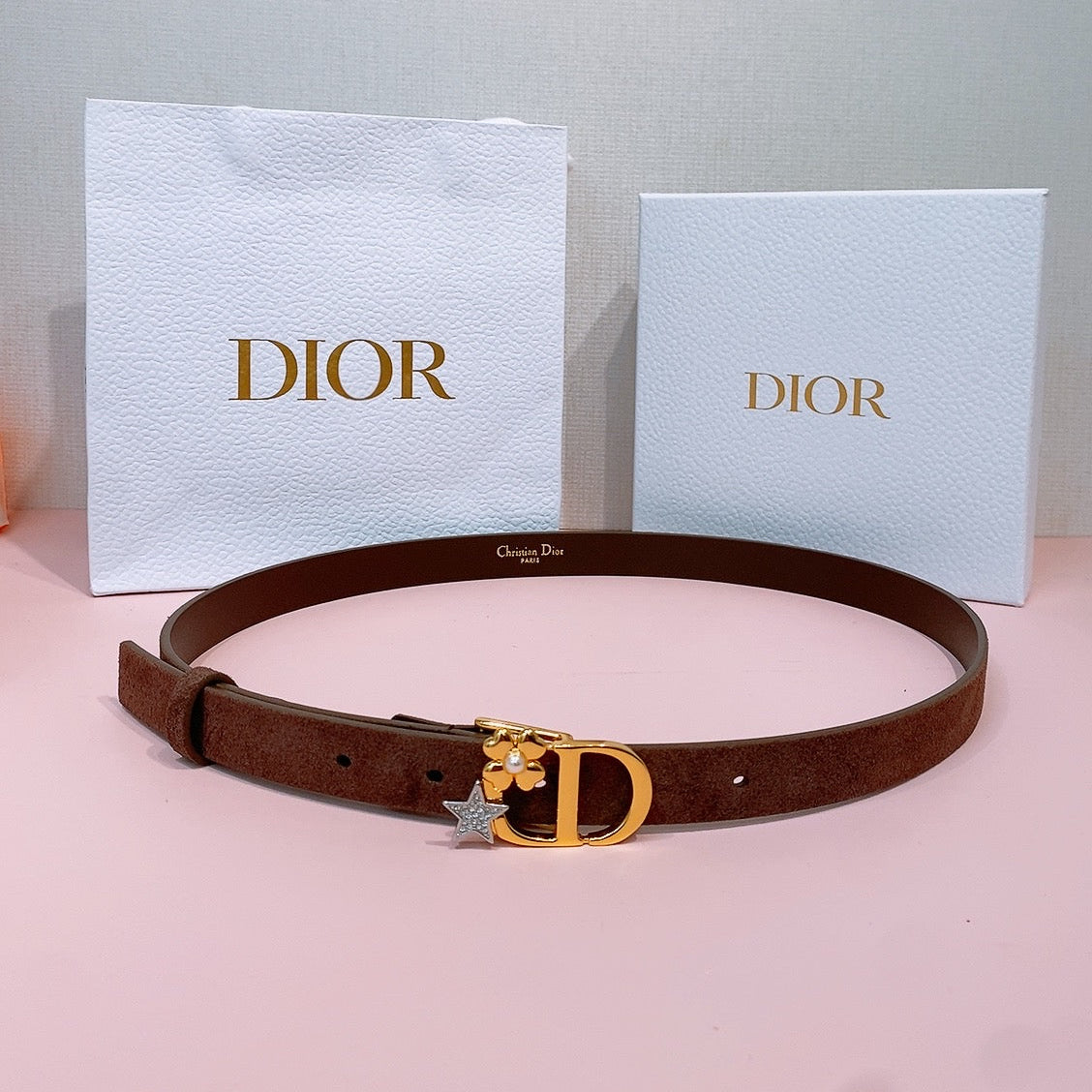 DIOR 26S BELT 20 MM IN DARK BROWN SUEDE 635760