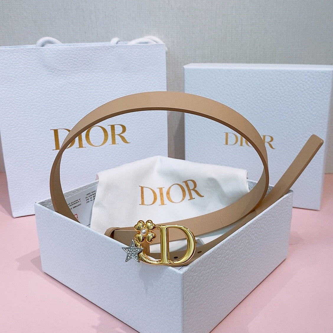DIOR 26S BELT 20 MM IN BEIGE CALFSKIN 635753