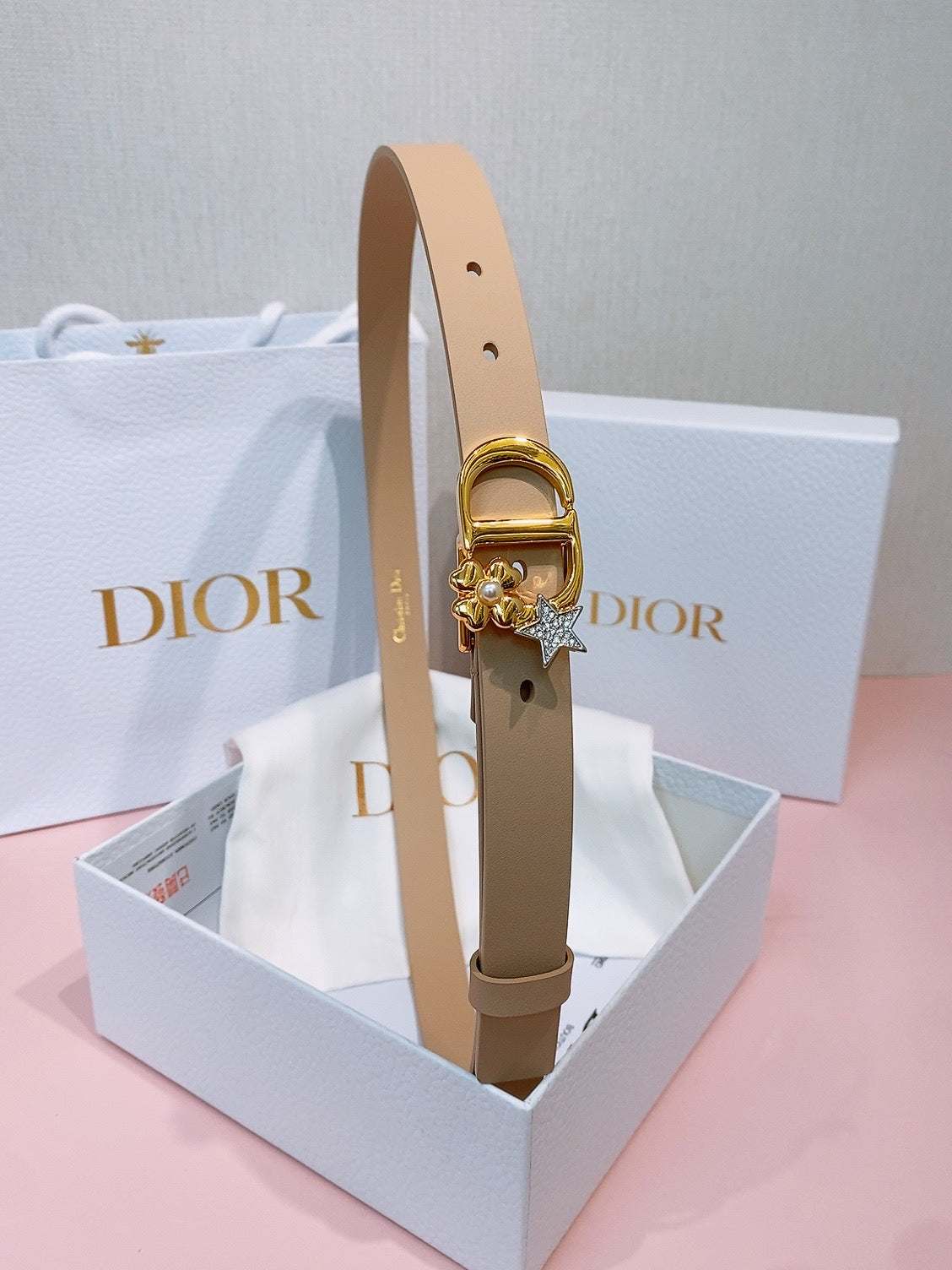 DIOR 26S BELT 20 MM IN BEIGE CALFSKIN 635753