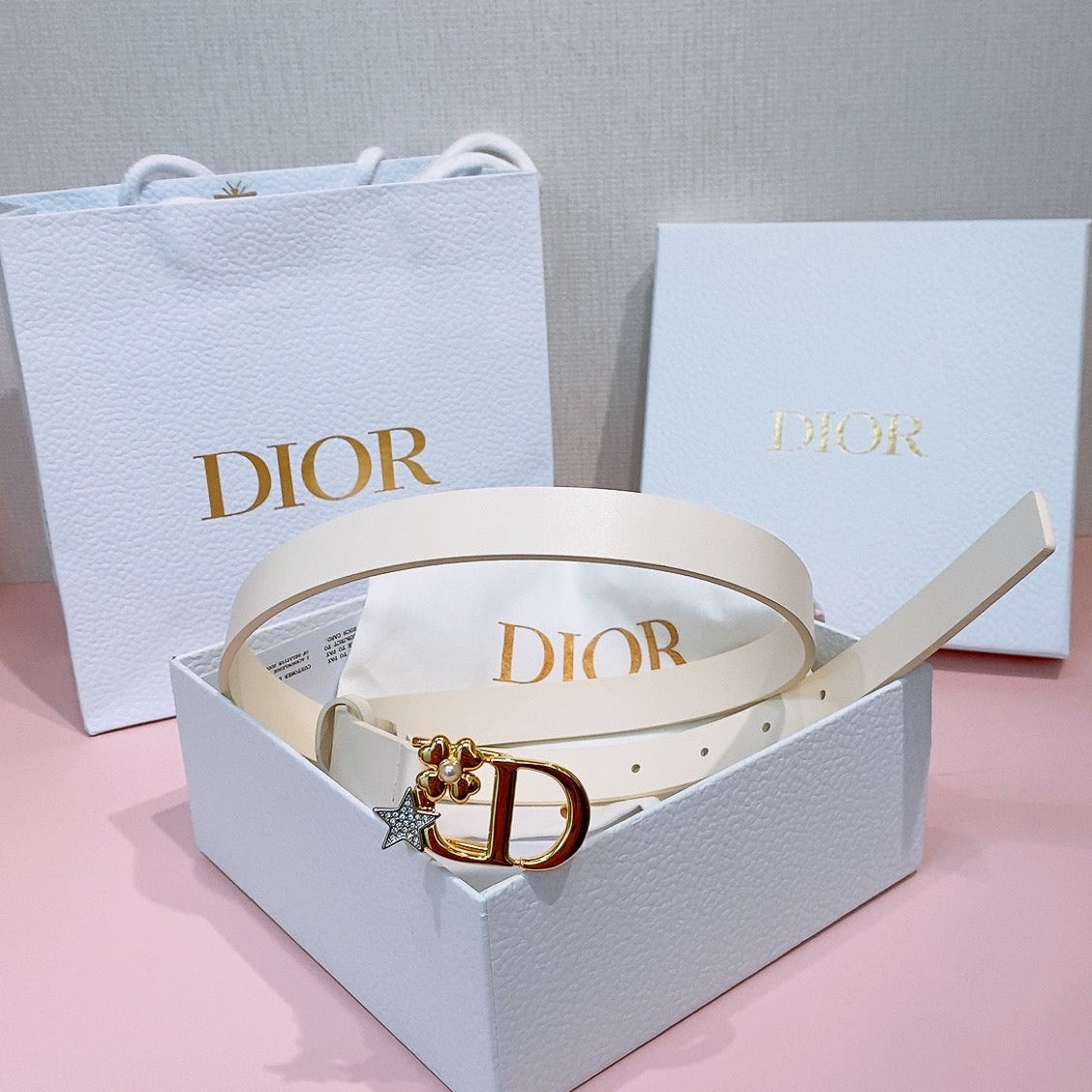 DIOR 26S BELT 20 MM IN CREAM WHITE CALFSKIN 635756
