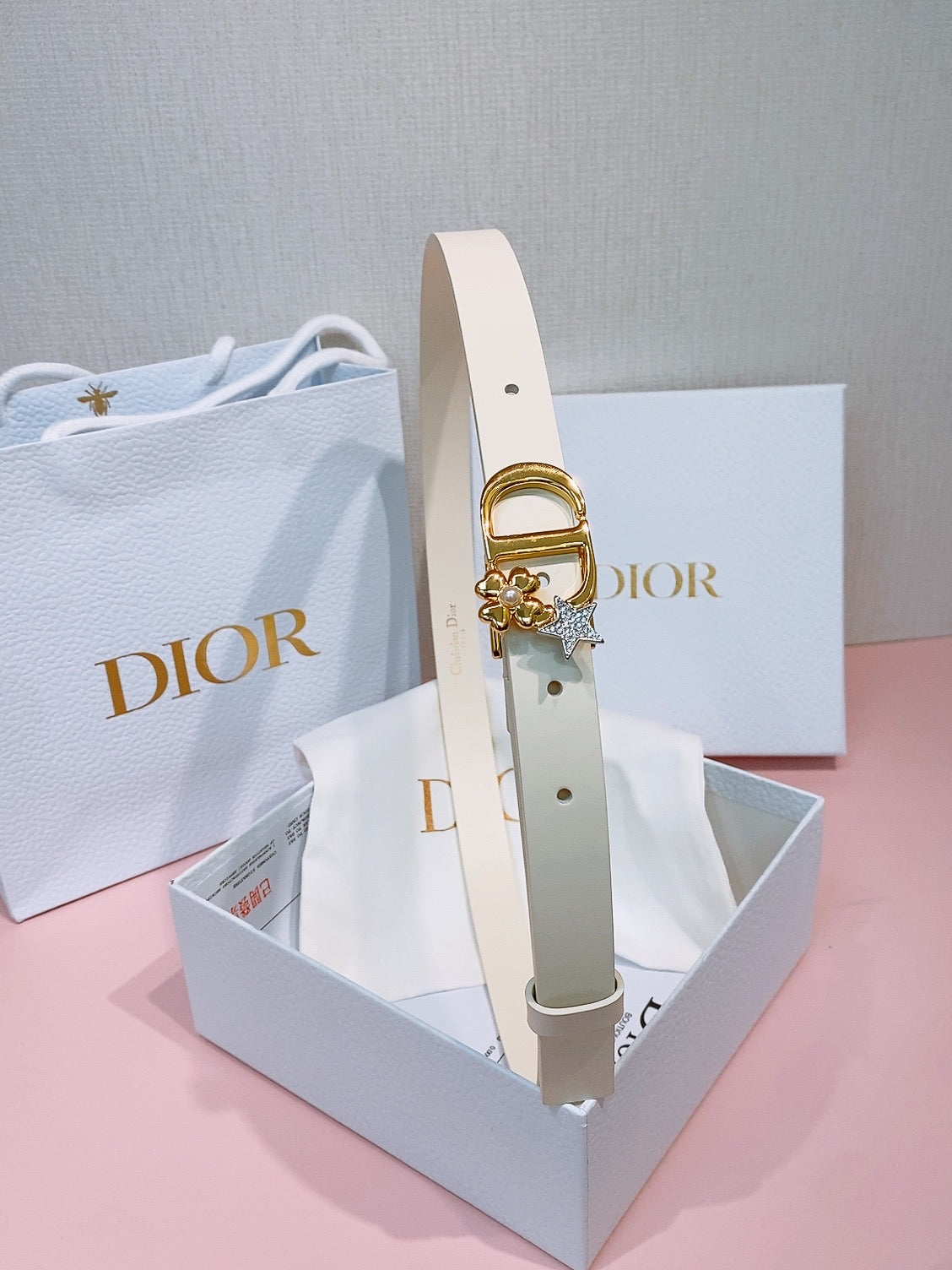 DIOR 26S BELT 20 MM IN CREAM WHITE CALFSKIN 635756