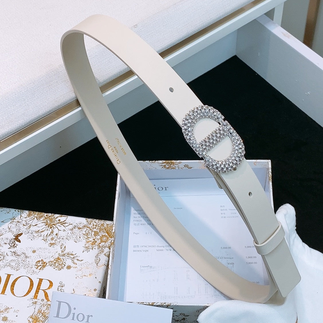 DIOR 26S BELT 25 MM IN WHITE CALFSKIN STYLE 1 643064