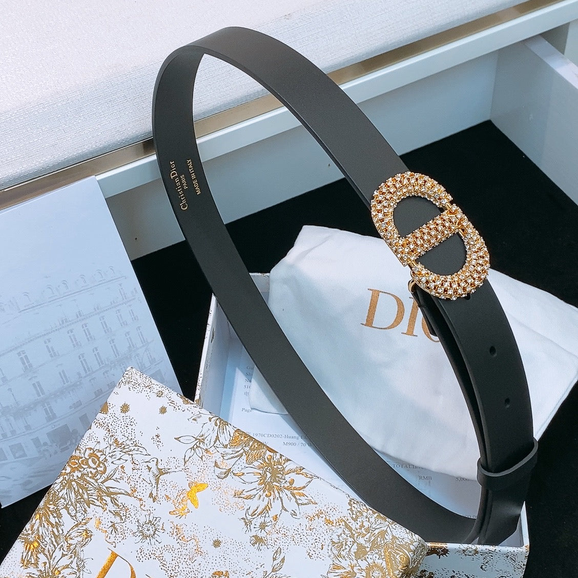 DIOR 26S BELT 25 MM IN BLACK CALFSKIN STYLE 3 643066