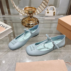 MARY JANE SANDAL PASTEL BLUE WITH T - STRAP SHEEPSKIN