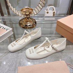 MARY JANE SANDAL WHITE  WITH T - STRAP SHEEPSKIN
