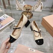 MARY JANE SANDAL CAP TOE BRIGHT CREAM SHEEPSKIN - MID HEEL