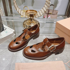 SANDAL CHESTNUT COLOR COWHIDE WITH STYLIZED T-STRING