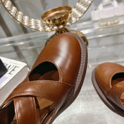 Sandal Chestnut Cowhide With Cross-strap