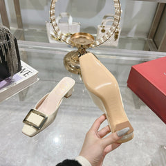 BELLE VIVIER MULES IN IVORY WHITE PATENT CALFSKIN